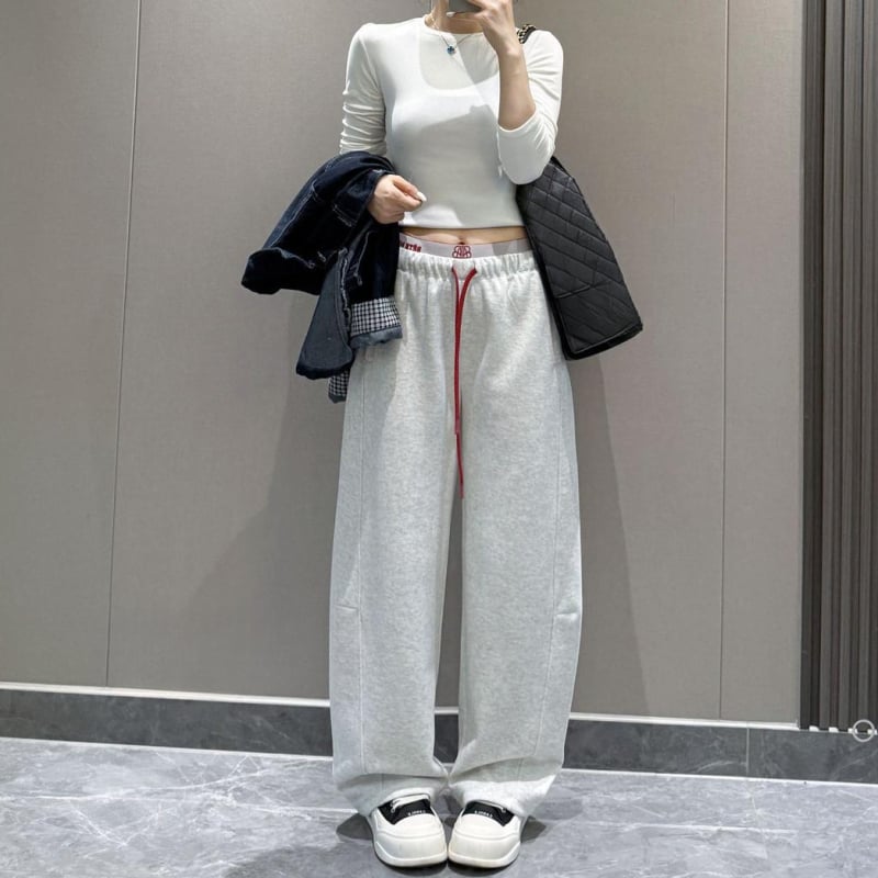 Kasdieninės kelnės iš poliesterio audinio, mikroelastinės, 2025 m. ruduo, scimitar wide-leg