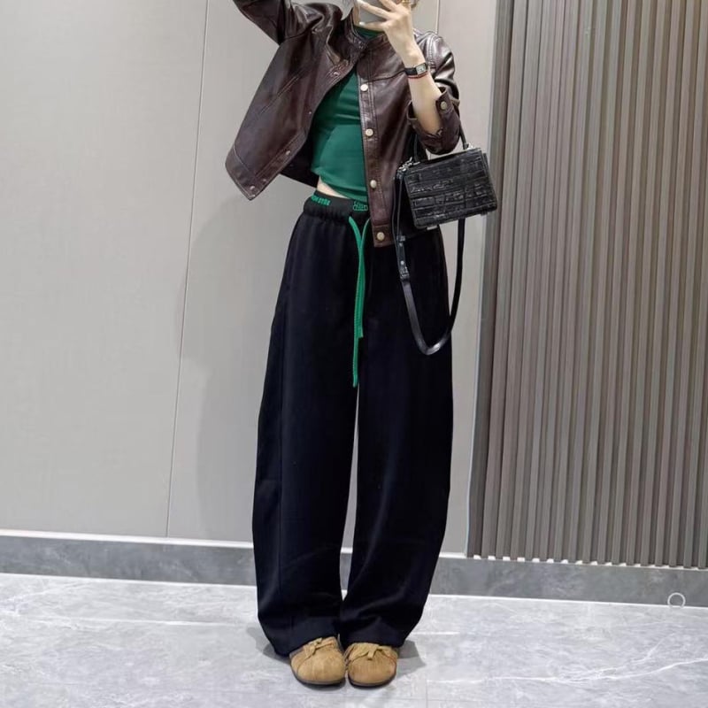 Kasdieninės kelnės iš poliesterio audinio, mikroelastinės, 2025 m. ruduo, scimitar wide-leg