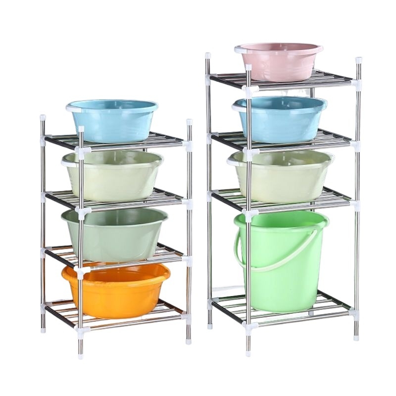 Raft de baie din oțel inoxidabil, pe podea, cu mai multe niveluri de depozitare, reglabil