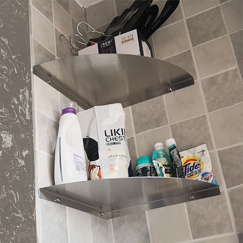 Raft de depozitare triunghiular din oțel inoxidabil, cu un singur etaj, pentru bucătărie și baie — montaj fără găuri, sarcină 10–20 kg
