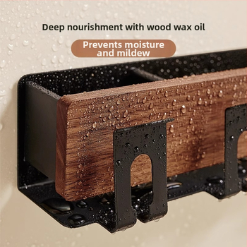 Raft de baie pe perete pentru periuțe de dinți și uscător de păr, 2 niveluri, finisaj polizat, aluminiu și lemn, capacitate de încărcare peste 50 kg