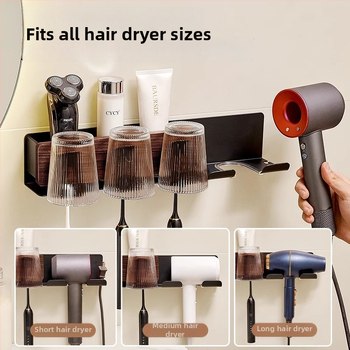 Raft de baie pe perete pentru periuțe de dinți și uscător de păr, 2 niveluri, finisaj polizat, aluminiu și lemn, capacitate de încărcare peste 50 kg