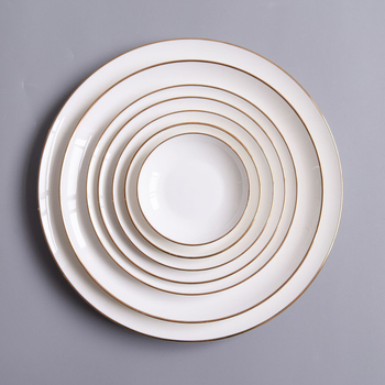 Set tanjura od kostnog porcelana sa zlatnim rubom, okrugli, sjajna površina, nije pogodno za mikrovalnu