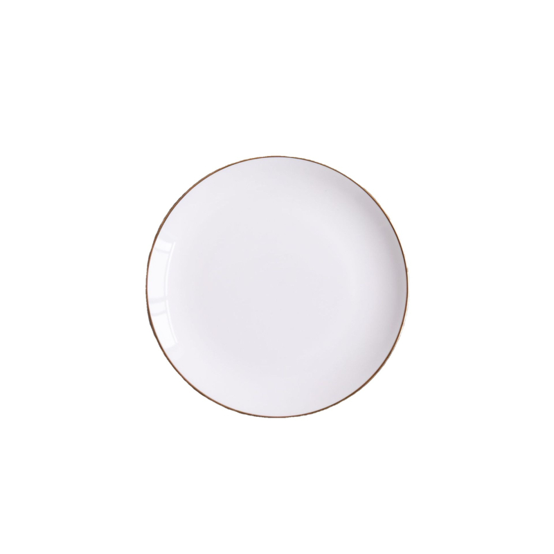 Set tanjura od kostnog porcelana sa zlatnim rubom, okrugli, sjajna površina, nije pogodno za mikrovalnu