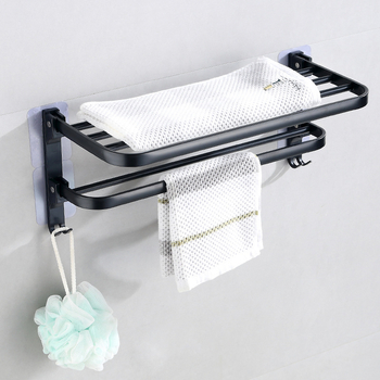 Sklopivi držač za ručnike od aluminijske legure, dvostruka konstrukcija, moderni minimalistički stil, s kukom