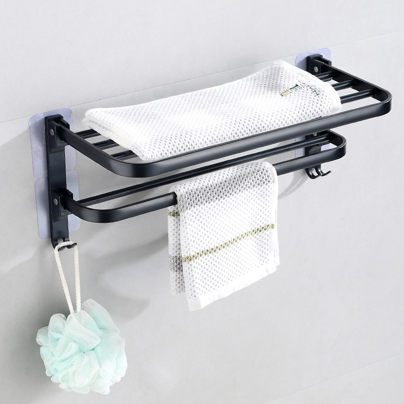 Sklopivi držač za ručnike od aluminijske legure, dvostruka konstrukcija, moderni minimalistički stil, s kukom