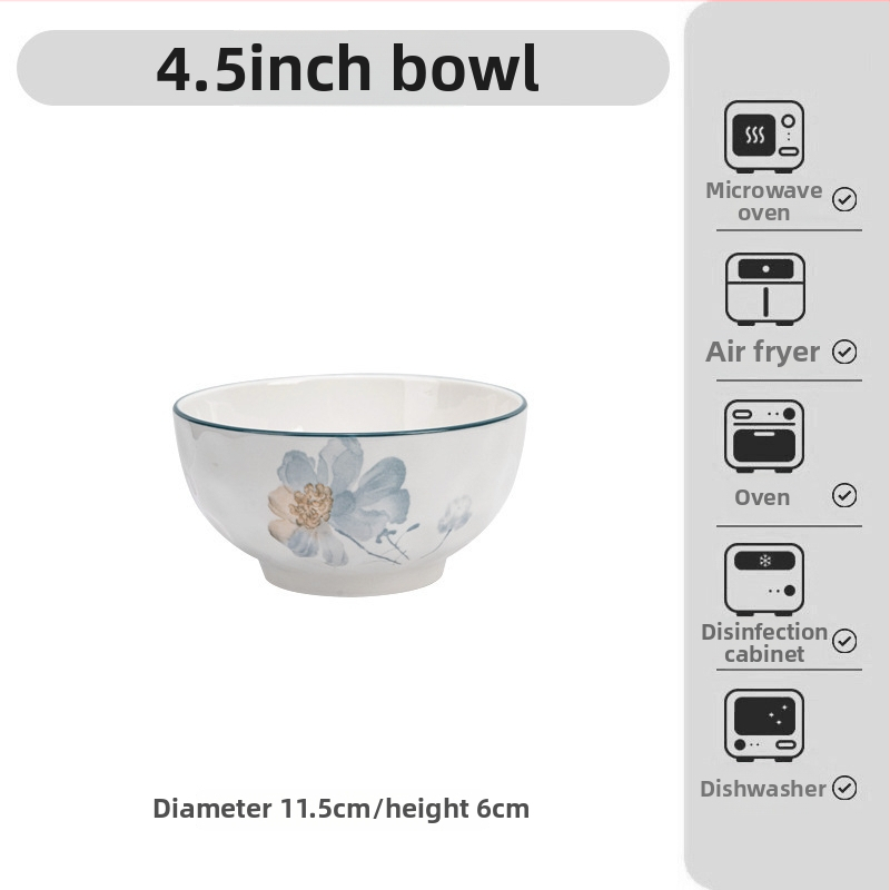 Japonský štýl porcelánový súbor riadu s podglazúrovaným kvetinovým vzorom – misy, tanieriky a nádoby; porcelán; vhodný do mikrovlnky