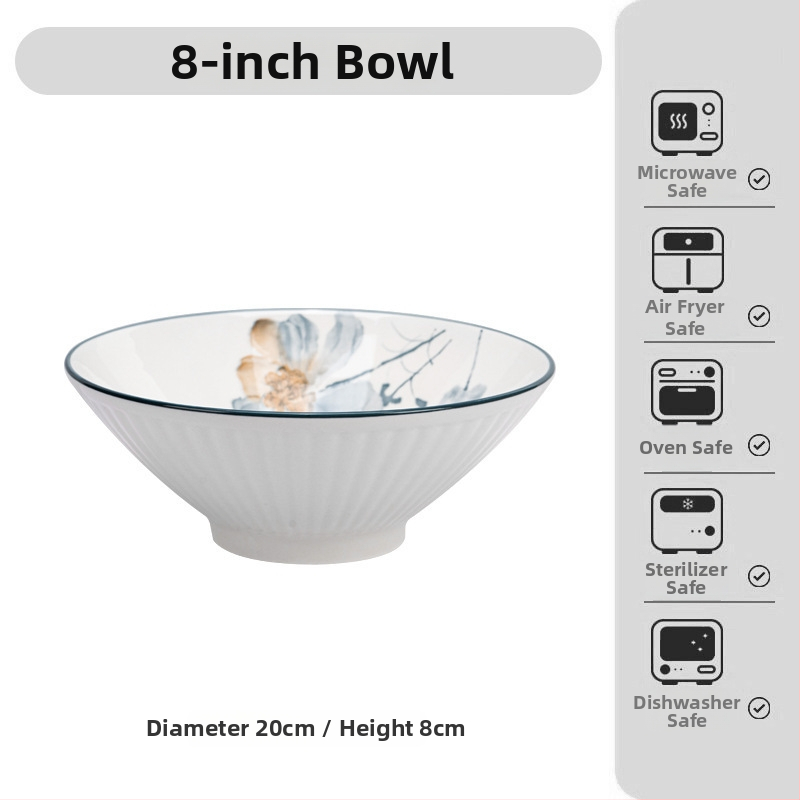 Japonský štýl porcelánový súbor riadu s podglazúrovaným kvetinovým vzorom – misy, tanieriky a nádoby; porcelán; vhodný do mikrovlnky