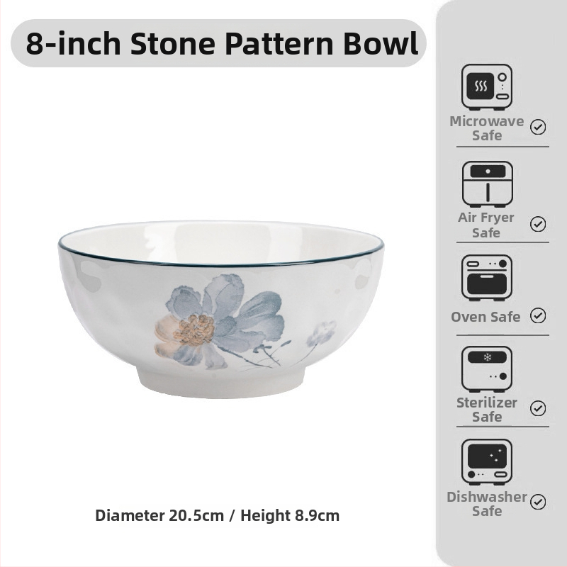 Japonský štýl porcelánový súbor riadu s podglazúrovaným kvetinovým vzorom – misy, tanieriky a nádoby; porcelán; vhodný do mikrovlnky