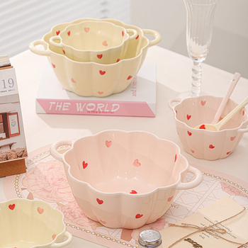 Kerámiából készült tál és kanál készlet, nagy kapacitású, dupla fülű tál, szabálytalan forma, modern letisztult stílus, mikrohullámú sütőben használható