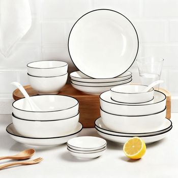 Set Nordic de farfurii și boluri din ceramică cu finisaj sub-glazură – rotunde, compatibil cu microunde