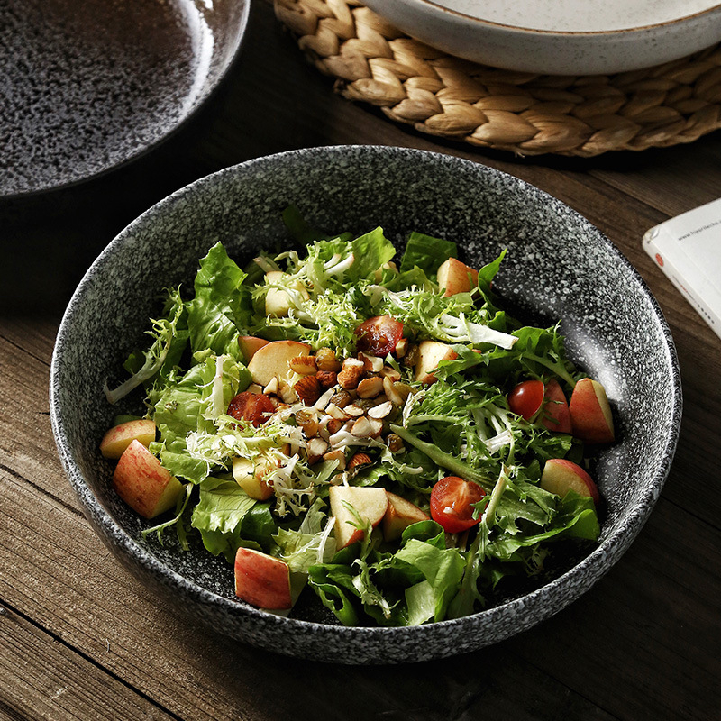 Set de boluri și farfurioare din porțelan, stil japonez, formă rotundă, compatibil cu microunde, finisaj sub glazură