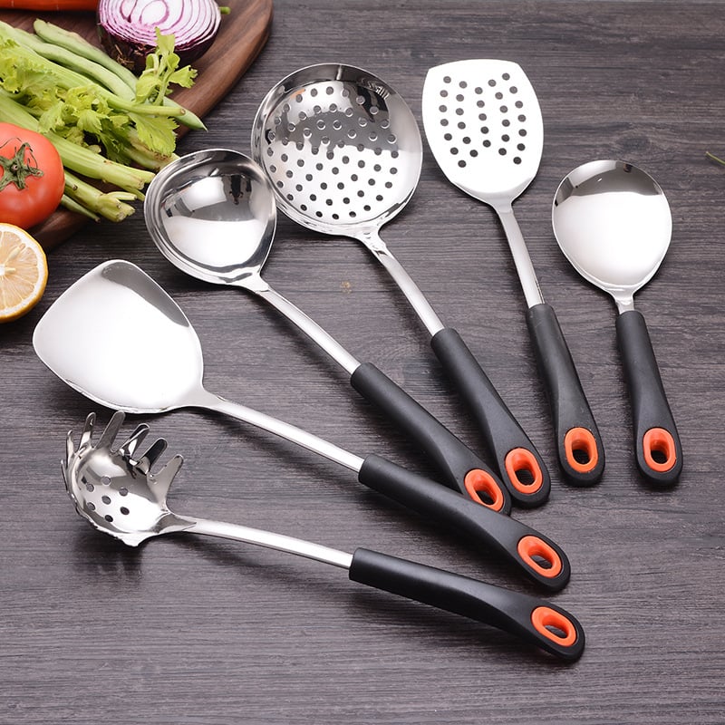 Šesťdielna súprava kuchynského náčinia z nehrdzavejúcej ocele – lyžička a špachtľa, protišmykové, tepelne odolné, proti popáleniu, s nepriľnavými povrchmi