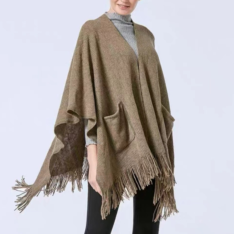 Kabatas šalle-pončo, mākslīgais kašmīrs, adīts, silts, rudens-ziemas stils, garš