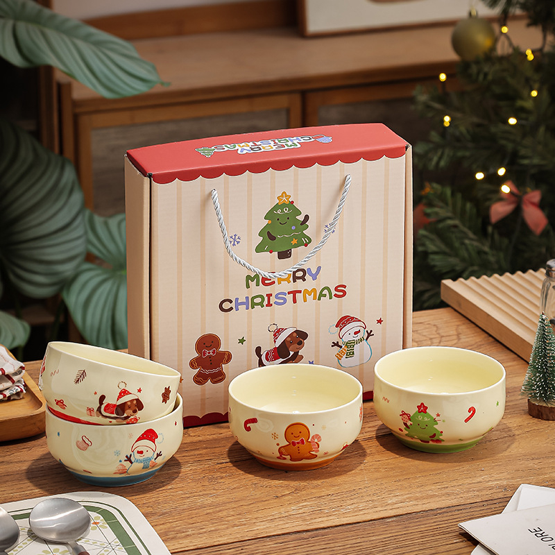 Set keramičkih zdjela s motivom Gingerbread Man, okruglog oblika, sladak stil, pogodno za mikrovalnu pećnicu
