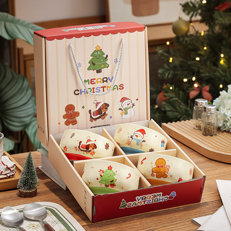 Set keramičkih zdjela s motivom Gingerbread Man, okruglog oblika, sladak stil, pogodno za mikrovalnu pećnicu