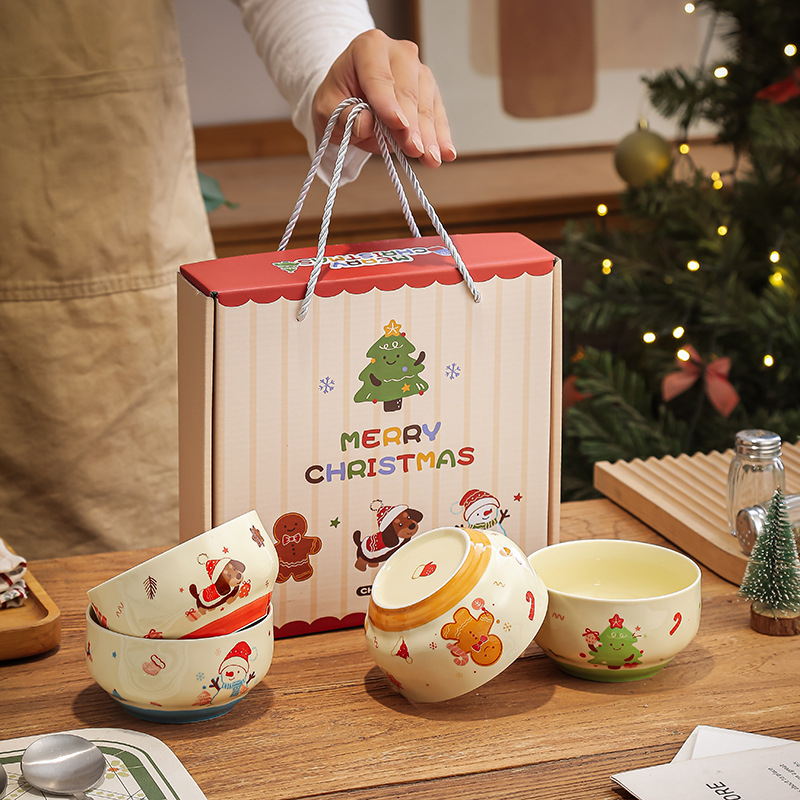 Set keramičkih zdjela s motivom Gingerbread Man, okruglog oblika, sladak stil, pogodno za mikrovalnu pećnicu