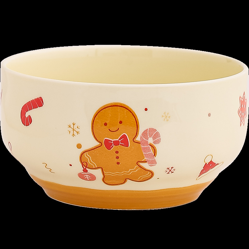 Set keramičkih zdjela s motivom Gingerbread Man, okruglog oblika, sladak stil, pogodno za mikrovalnu pećnicu