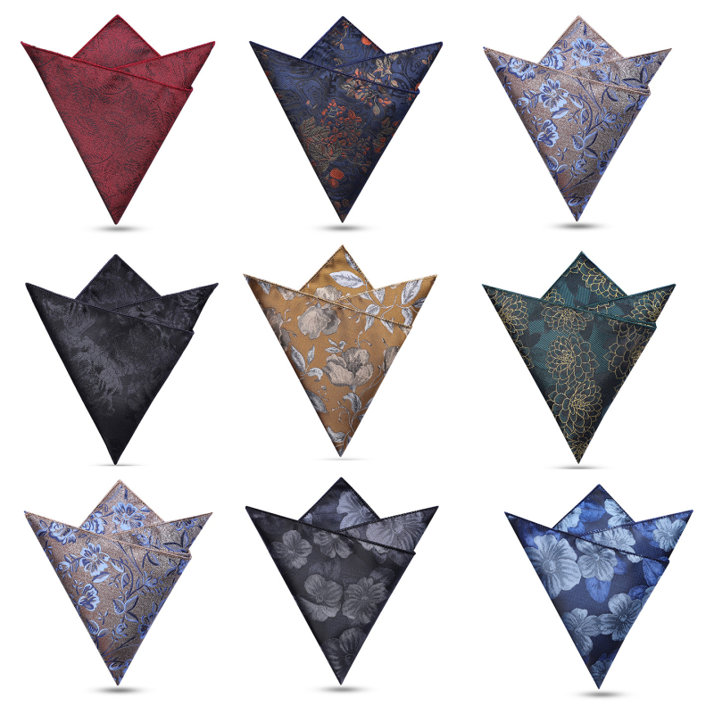 Vīriešu kabatas lakats — džakarda poliestera audums, monohroms raksts, poliestera oderējums, brīvs stils