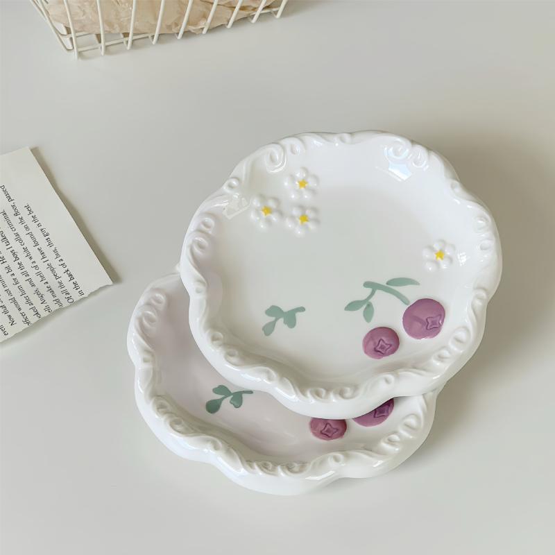 Porcelánový tanier s kvetinovým vzorom, kórejský štýl, farba pod glazúrou, vhodný do mikrovlnky, svieži a milý