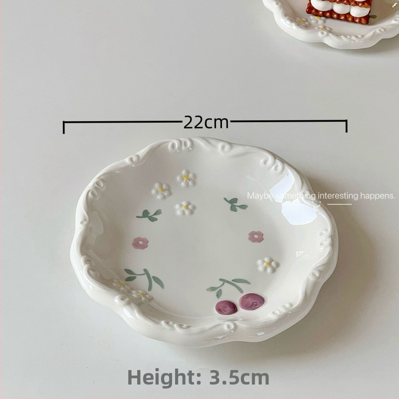 Porcelánový tanier s kvetinovým vzorom, kórejský štýl, farba pod glazúrou, vhodný do mikrovlnky, svieži a milý