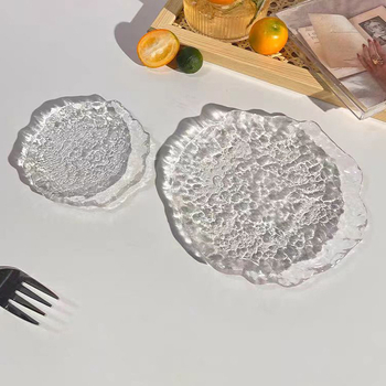 Japanskog stila nepravilnog oblika staklena pločica, površina otporna na toplinu, mikrovalna kompatibilna, tanjur za desert i sushi
