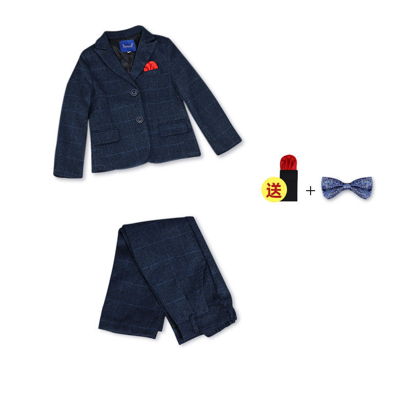 Bērnu uzvalka komplekts britu stilā rudens-ziemas sezonai, jakas ar vienu pogu, galvenais audums: poliesters 80%, vecums 3–8 gadi, rudens 2025 izlaidums.