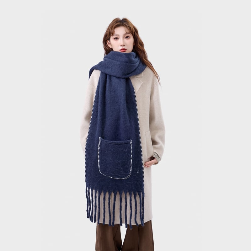 Mohēras šalle ar pūpjiem un lielām kabatām, ziemai, 100% poliesters