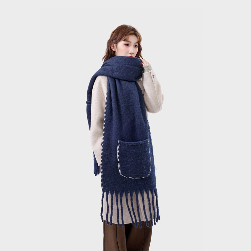 Mohēras šalle ar pūpjiem un lielām kabatām, ziemai, 100% poliesters