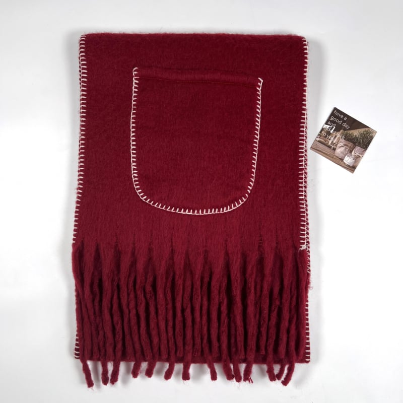 Mohēras šalle ar pūpjiem un lielām kabatām, ziemai, 100% poliesters