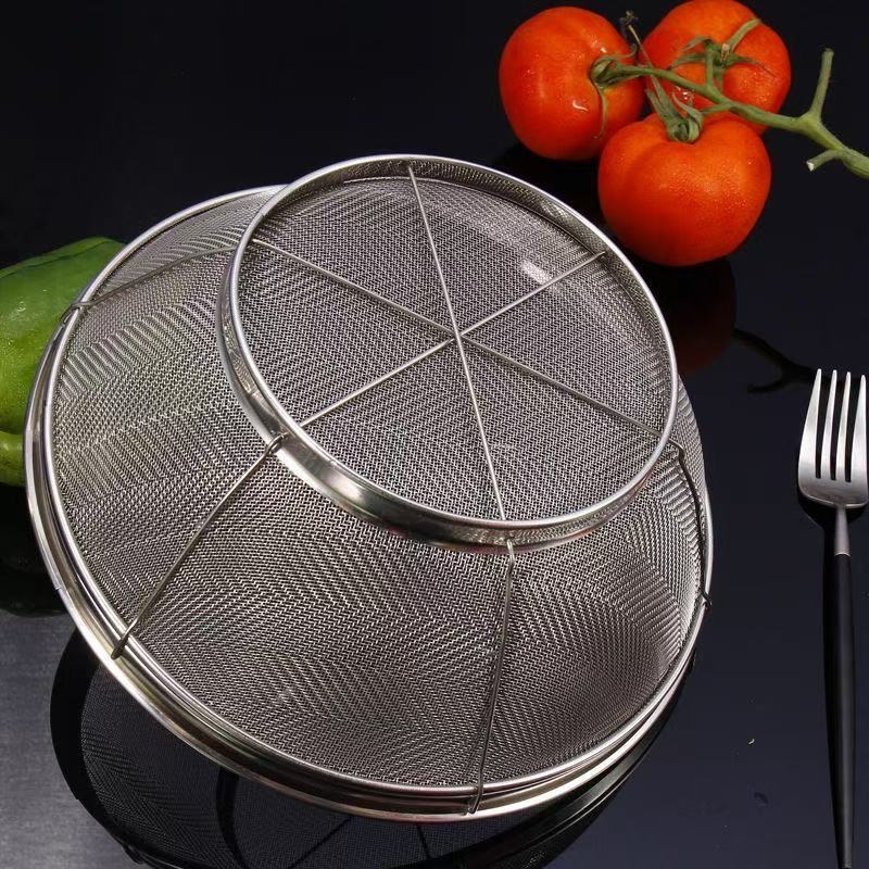 Coș rotund din oțel inoxidabil cu plasă pentru spălarea orezului, susamului și legumelor; coș de spălare pentru gospodărie cu control al apei și filtrare