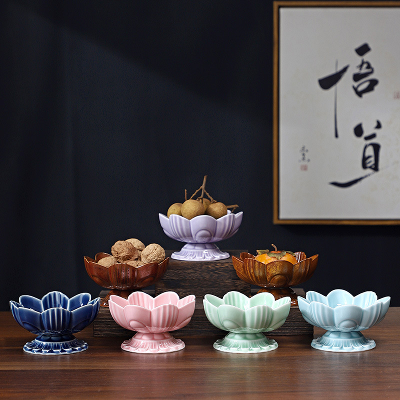 Farfurie de fructe din porțelan, Xin shengqi, stil chinezesc nou, Lotus High Plate
