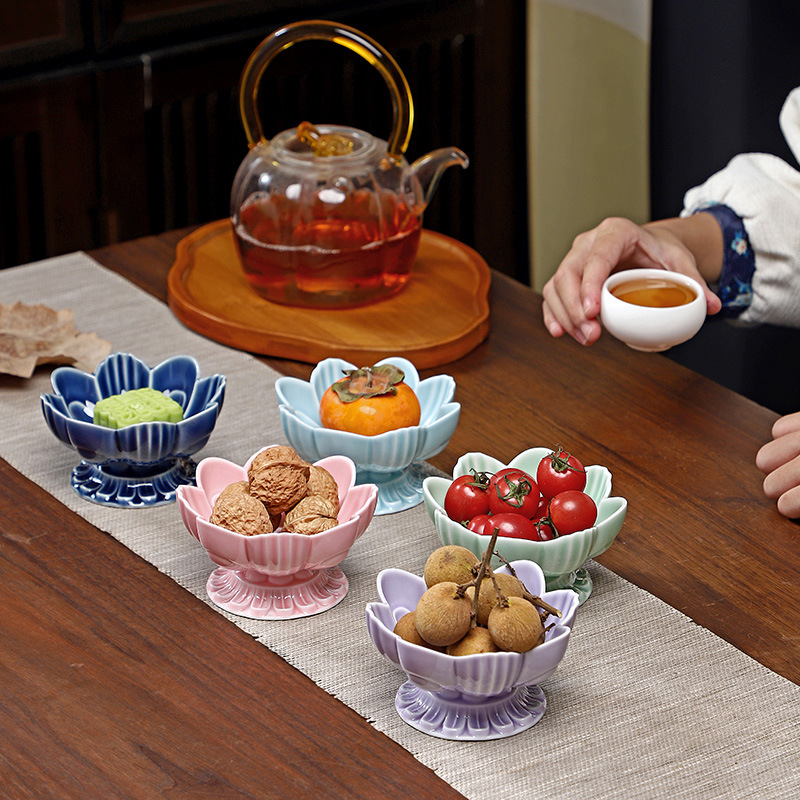 Farfurie de fructe din porțelan, Xin shengqi, stil chinezesc nou, Lotus High Plate