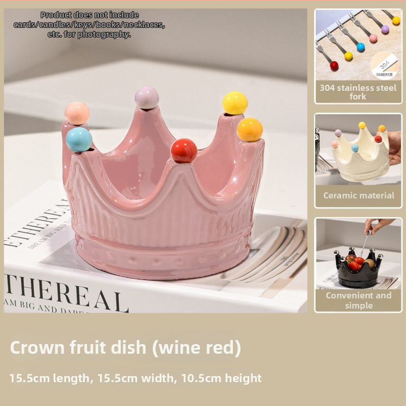 Porcelán gyümölcstál villával - May di, könnyű luxus retro stílus, 2025-ös bevezetés, gyümölcskosár