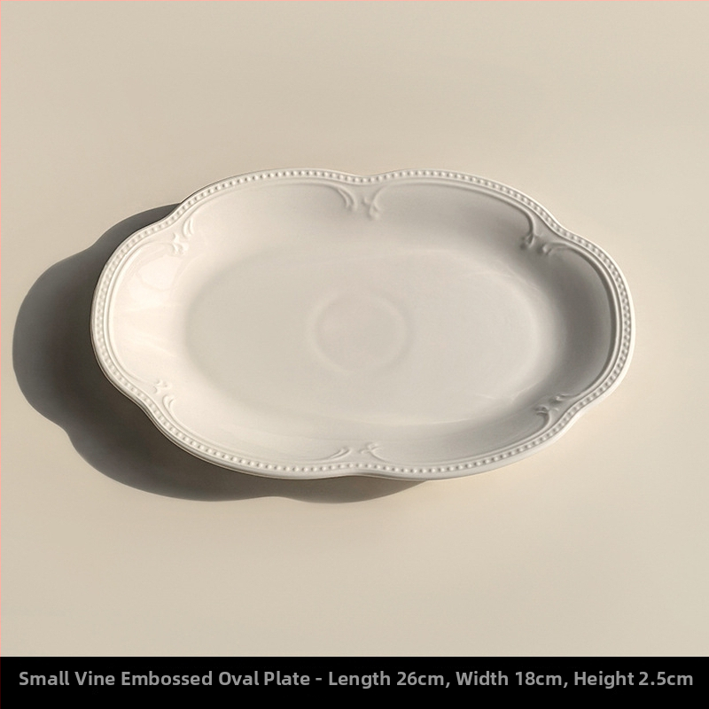 Sada bielych keramických platní s reliéfom, priemer 24 cm, okrúhle, na ovocie a dezerty, moderný minimalistický štýl, vhodné do mikrovlnky