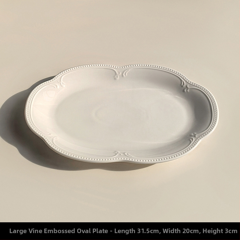 Sada bielych keramických platní s reliéfom, priemer 24 cm, okrúhle, na ovocie a dezerty, moderný minimalistický štýl, vhodné do mikrovlnky