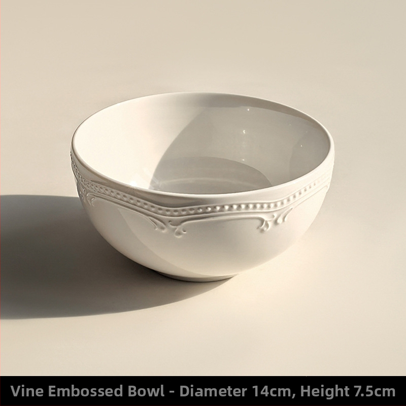 Sada bielych keramických platní s reliéfom, priemer 24 cm, okrúhle, na ovocie a dezerty, moderný minimalistický štýl, vhodné do mikrovlnky