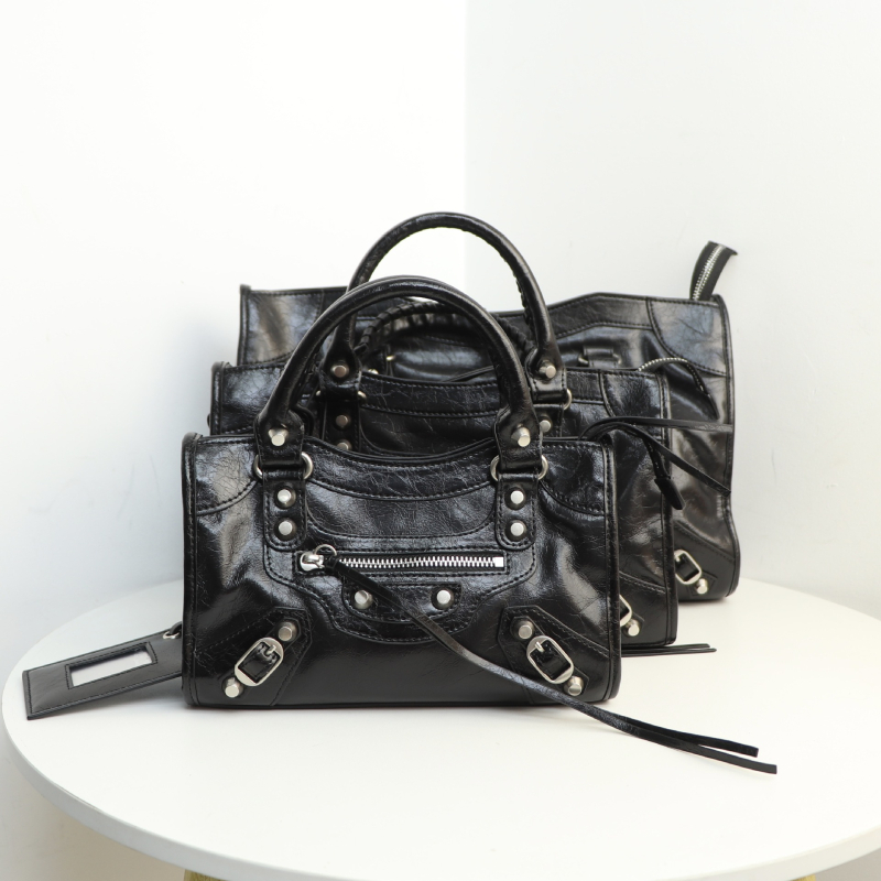 LIYAMEI Torba za motocikl s nitima od kože prvog sloja, tamno retro francuska tote, crossbody