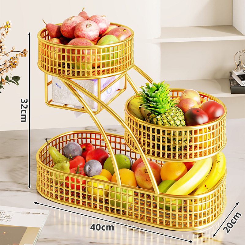 Mugege Željezni Pladanj za Voće – Svijetli Luksuz, Višeslojna Košara za Voće s Kutijom za Pohranu Dnevni Boravak