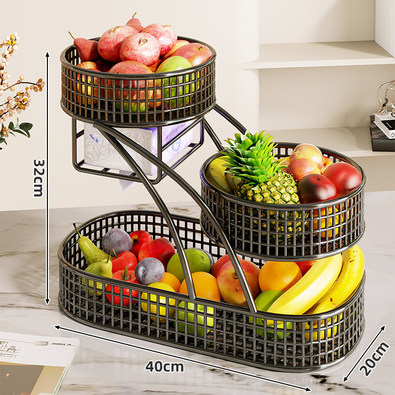 Mugege Željezni Pladanj za Voće – Svijetli Luksuz, Višeslojna Košara za Voće s Kutijom za Pohranu Dnevni Boravak