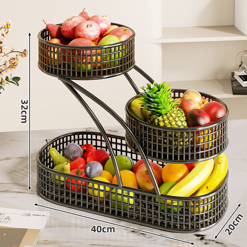 Mugege Željezni Pladanj za Voće – Svijetli Luksuz, Višeslojna Košara za Voće s Kutijom za Pohranu Dnevni Boravak