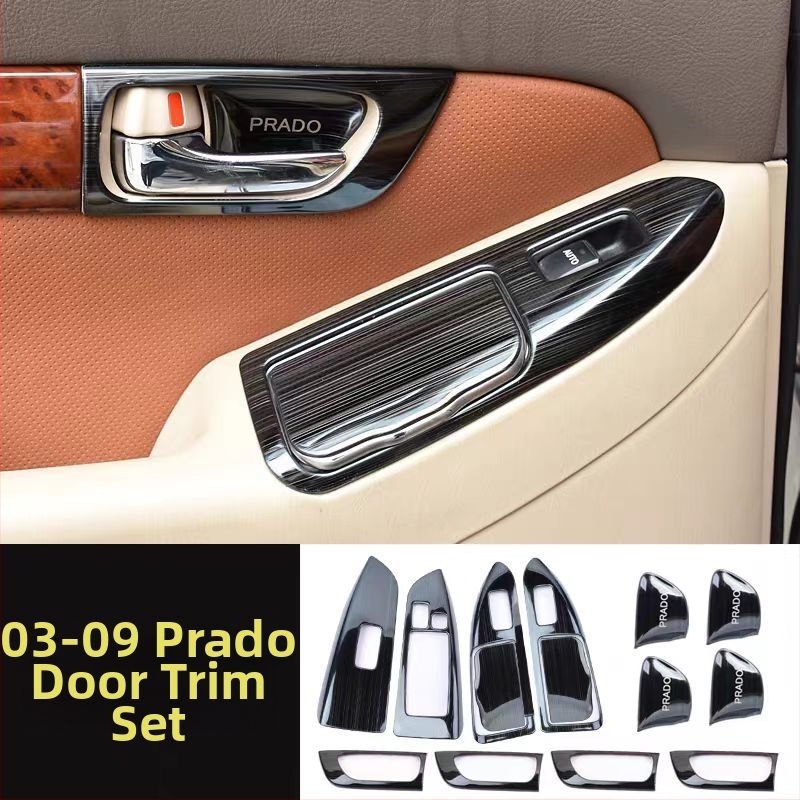 Iekšējais durvju roktura panelis – nerūsējošais tērauds; skrāpējumu un nodiluma izturīgs; pozīcija: logu slēdžu panelis; saderīgs ar Toyota Prado LC120; zīmols Sphoree