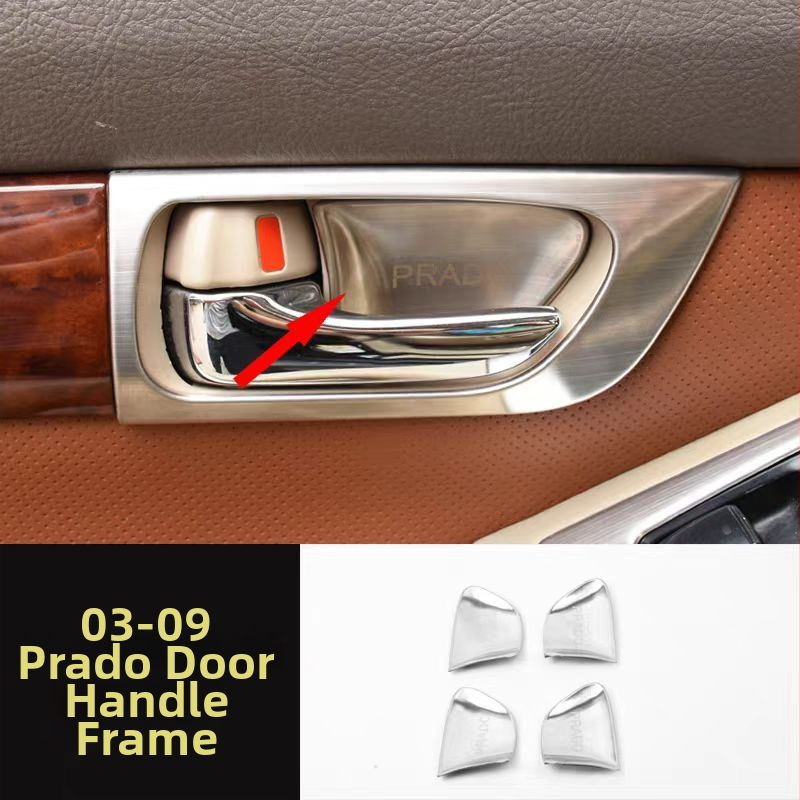 Iekšējais durvju roktura panelis – nerūsējošais tērauds; skrāpējumu un nodiluma izturīgs; pozīcija: logu slēdžu panelis; saderīgs ar Toyota Prado LC120; zīmols Sphoree