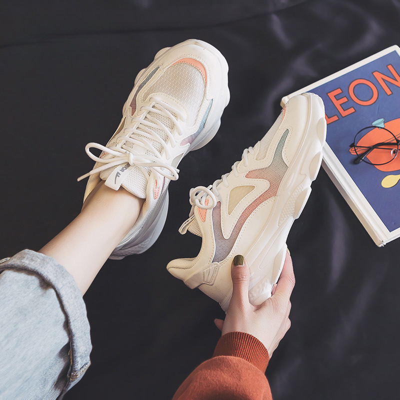 Női légáteresztő hálós balerina cipő ütéscsillapító TPR talppal, fűzővel záródó, 0–1 cm magasságú sarok, őszi mindennapi cipő