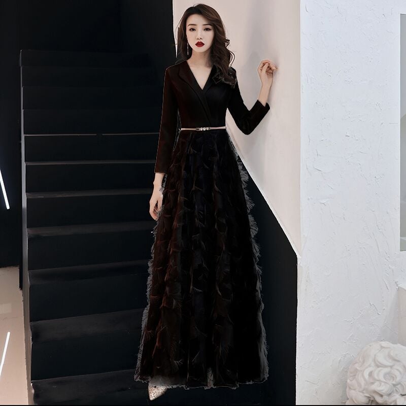 Rochie de seară pentru femei, poliester, siluetă talie înaltă, mâneci trei sferturi, fustă lungă.