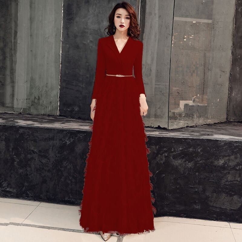 Rochie de seară pentru femei, poliester, siluetă talie înaltă, mâneci trei sferturi, fustă lungă.