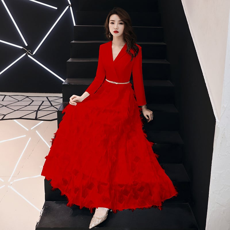 Rochie de seară pentru femei, poliester, siluetă talie înaltă, mâneci trei sferturi, fustă lungă.