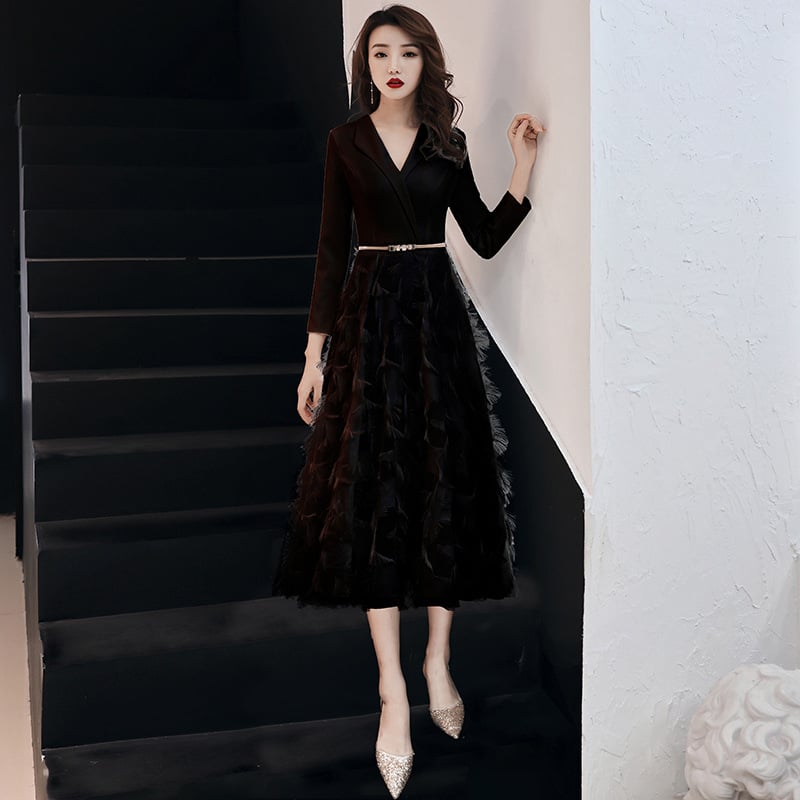 Rochie de seară pentru femei, poliester, siluetă talie înaltă, mâneci trei sferturi, fustă lungă.