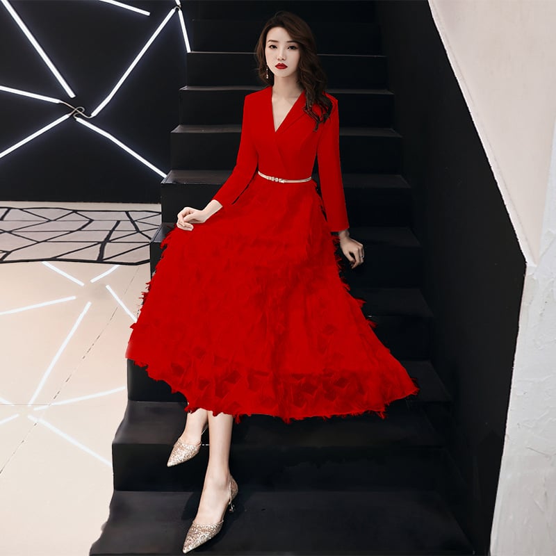 Rochie de seară pentru femei, poliester, siluetă talie înaltă, mâneci trei sferturi, fustă lungă.