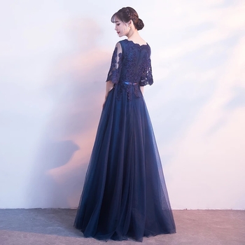 Rochie de seară lungă pentru femei, croială slim, talie înaltă, mâneci semi-lungi, din poliester.